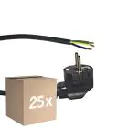 Fordelspakke 25x Noxion Power Forsyningskabel Sort - Schuko Europlug + Åbne ender - 2m - 3 pole 0,75mm2