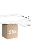 Fordelspakke 25x Noxion Euro Forsyningskabel - C7 Europlug + Åbne ender - Hvid 2m - 2 pole 0,75mm2
