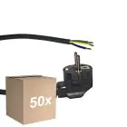Fordelspakke 50x Noxion Power Forsyningskabel Sort - Schuko Europlug + Åbne ender - 3m - 3 pole 0,75mm2