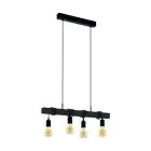 Eglo Pendel Lampe Townshend Stål Træ Sort | IP20 - Egnet til 4x E27 